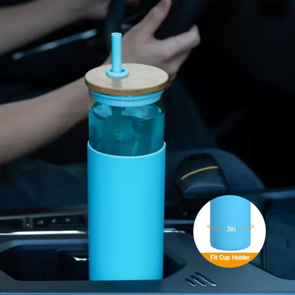 Tronco 24 oz Glass Tumbler with Straw and Lid  Glass Cup with Lid and Straw Smoothie Cup Iced Coffee Cup  Bamboo Lid and Protective Silicone Sleeve  BPAFreeAmber