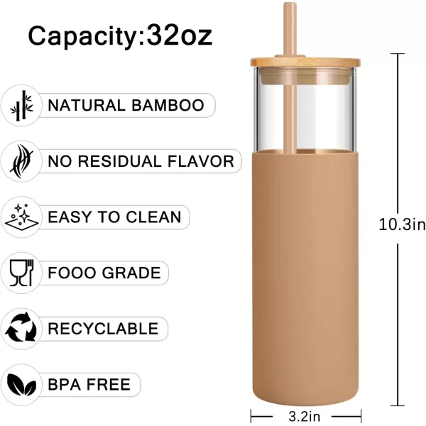 Tronco 24 oz Glass Tumbler with Straw and Lid  Glass Cup with Lid and Straw Smoothie Cup Iced Coffee Cup  Bamboo Lid and Protective Silicone Sleeve  BPAFreeBlack