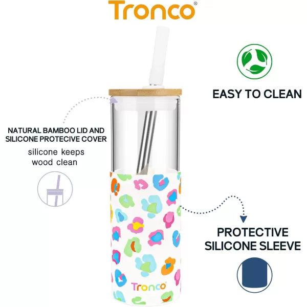 Tronco 24oz Glass Tumbler with Bamboo Lid and StrawIced Coffee Cup ReusableSmoothie Cup Spill Proof Glass Water Bottle With Silicone Protective Sleeve BPA Free