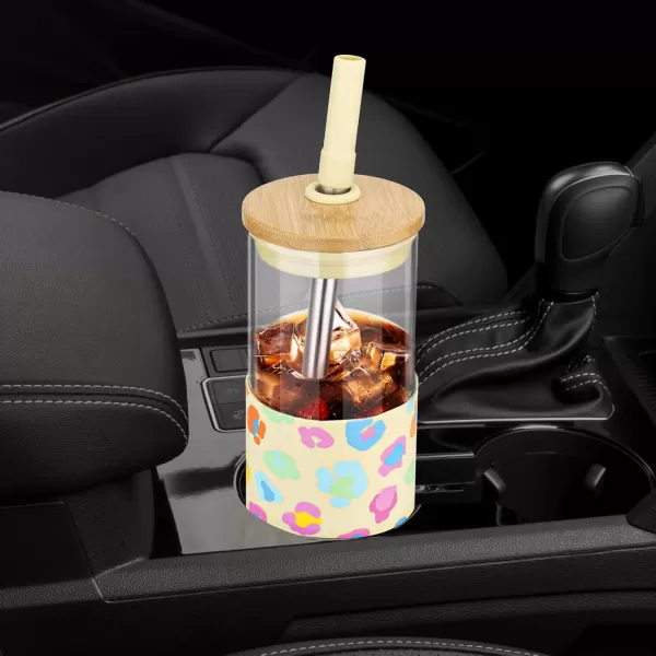 Tronco 24oz Glass Tumbler with Bamboo Lid and StrawIced Coffee Cup ReusableSmoothie Cup Spill Proof Glass Water Bottle With Silicone Protective Sleeve BPA Free