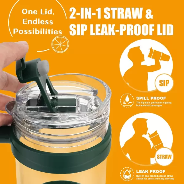 Tronco 40 oz Glass Tumbler with Straw and Lid Leakproof Flip Straw Reusable Glass Tumbler with Handle Iced Coffee Cup with Plastic Lid Glass Water Bottles Fit in Cup HolderSmoothie CupNavy Blue