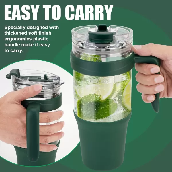 Tronco 40 oz Glass Tumbler with Straw and Lid Leakproof Flip Straw Reusable Glass Tumbler with Handle Iced Coffee Cup with Plastic Lid Glass Water Bottles Fit in Cup HolderSmoothie CupMixedSkyblue
