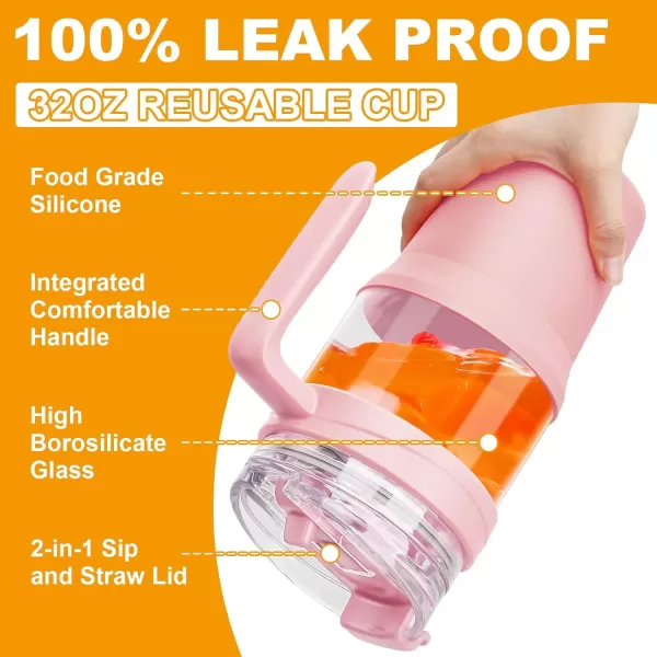 Tronco 40 oz Glass Tumbler with Straw and Lid Leakproof Flip Straw Reusable Glass Tumbler with Handle Iced Coffee Cup with Plastic Lid Glass Water Bottles Fit in Cup HolderSmoothie CupAmber