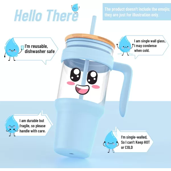 Tronco 40 oz Glass Tumbler with Straw and Lid Leakproof Flip Straw Reusable Glass Tumbler with Handle Iced Coffee Cup with Plastic Lid Glass Water Bottles Fit in Cup HolderSmoothie CupNavy BlueBamboo