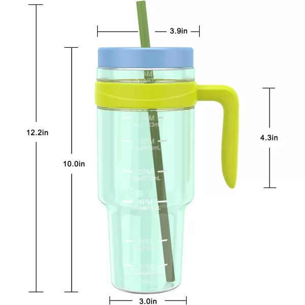 Tronco 50 oz Tritan Plastic Tumbler with Lid and Straw BPAFree Reusable Clear Water Bottle with Time Marker 100 Leak Proof ampamp Wide Mouth for Iced Coffee Juice Bubble Tea SmoothiesMint teal