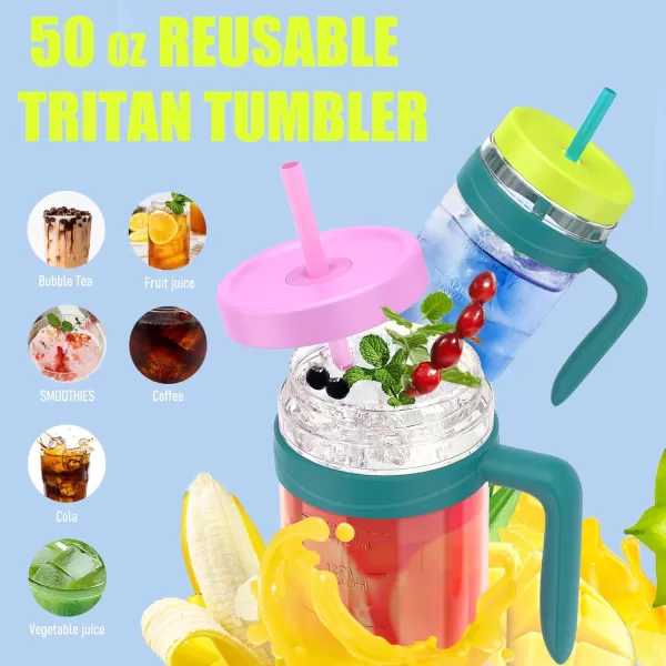 Tronco 50 oz Tritan Plastic Tumbler with Lid and Straw BPAFree Reusable Clear Water Bottle with Time Marker 100 Leak Proof ampamp Wide Mouth for Iced Coffee Juice Bubble Tea SmoothiesBarbie pink