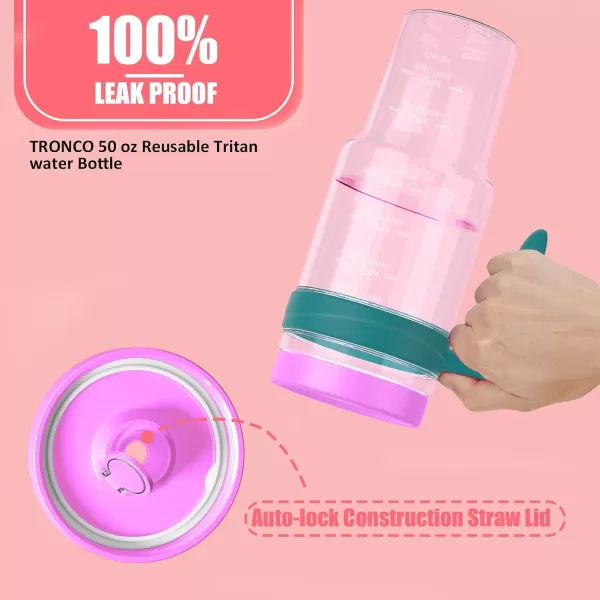 Tronco 50 oz Tritan Plastic Tumbler with Lid and Straw BPAFree Reusable Clear Water Bottle with Time Marker 100 Leak Proof ampamp Wide Mouth for Iced Coffee Juice Bubble Tea SmoothiesBarbie pink
