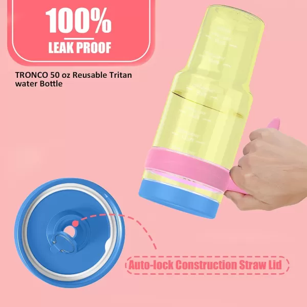 Tronco 50 oz Tritan Plastic Tumbler with Lid and Straw BPAFree Reusable Clear Water Bottle with Time Marker 100 Leak Proof ampamp Wide Mouth for Iced Coffee Juice Bubble Tea SmoothiesLemon mix