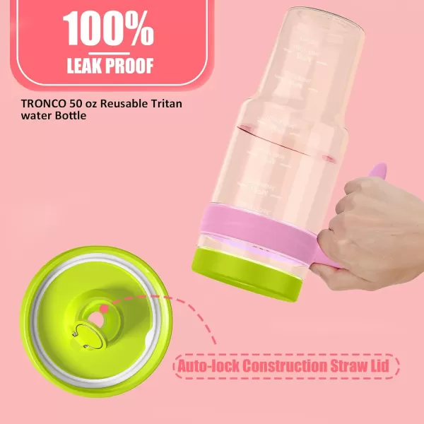 Tronco 50 oz Tritan Plastic Tumbler with Lid and Straw BPAFree Reusable Clear Water Bottle with Time Marker 100 Leak Proof ampamp Wide Mouth for Iced Coffee Juice Bubble Tea SmoothiesCroal