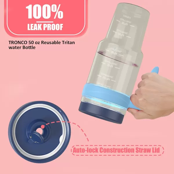 Tronco 50 oz Tritan Plastic Tumbler with Lid and Straw BPAFree Reusable Clear Water Bottle with Time Marker 100 Leak Proof ampamp Wide Mouth for Iced Coffee Juice Bubble Tea SmoothiesGrayish blue