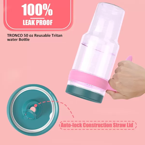 Tronco 50 oz Tritan Plastic Tumbler with Lid and Straw BPAFree Reusable Clear Water Bottle with Time Marker 100 Leak Proof ampamp Wide Mouth for Iced Coffee Juice Bubble Tea SmoothiesFancy Lilac