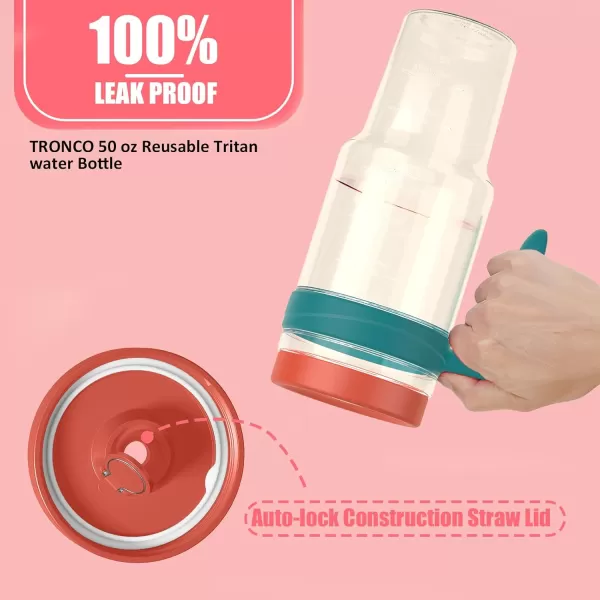 Tronco 50 oz Tritan Plastic Tumbler with Lid and Straw BPAFree Reusable Clear Water Bottle with Time Marker 100 Leak Proof ampamp Wide Mouth for Iced Coffee Juice Bubble Tea SmoothiesCoral cream