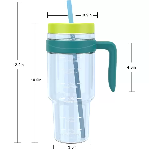 Tronco 50 oz Tritan Plastic Tumbler with Lid and Straw BPAFree Reusable Clear Water Bottle with Time Marker 100 Leak Proof ampamp Wide Mouth for Iced Coffee Juice Bubble Tea SmoothiesGlacier