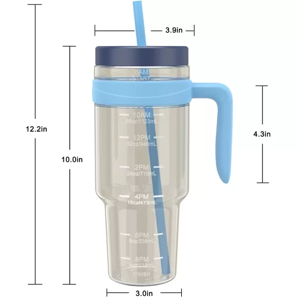 Tronco 50 oz Tritan Plastic Tumbler with Lid and Straw BPAFree Reusable Clear Water Bottle with Time Marker 100 Leak Proof ampamp Wide Mouth for Iced Coffee Juice Bubble Tea SmoothiesGrayish blue
