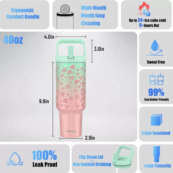 Tronco 50 oz Tumbler with Handle and Straw LeakProof Insulated Tumbler with Flip Straw and Top Handle Reusable Insulated Cup Water Bottle for Home Outdoors Fits in Cup Holder Cold for 30 HoursLavender Flower