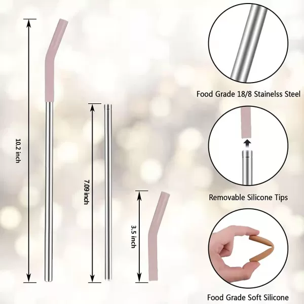 Tronco Set of 6 Stainless Steel Reusable Metal Straws with Silicone Flex Tips Elbows Cover Metal Drinking Straws for Tronco Tumbler 6 Steel Straws6 Silicone Tips1 Straw Cleaning BrushStainless multi color