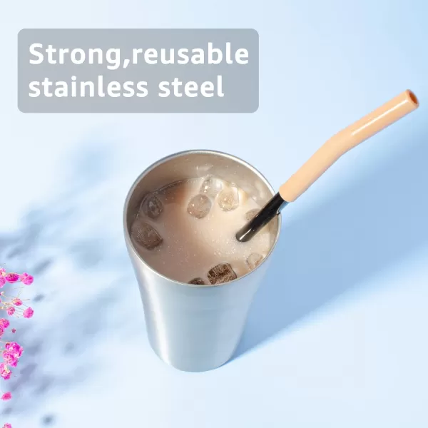 Tronco Set of 6 Stainless Steel Reusable Metal Straws with Silicone Flex Tips Elbows Cover Metal Drinking Straws for Tronco Tumbler 6 Steel Straws6 Silicone Tips1 Straw Cleaning BrushStainless Back