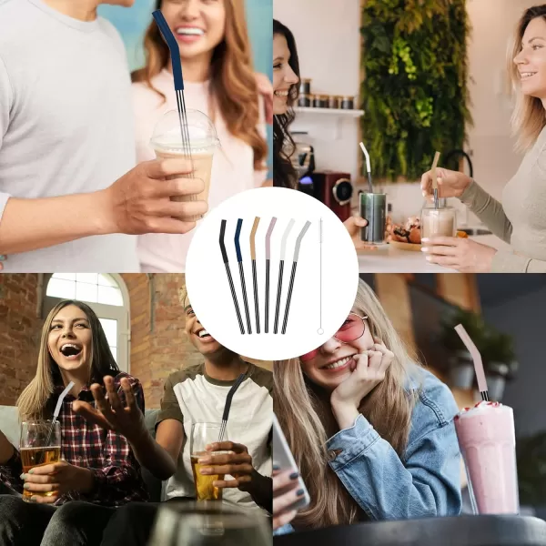 Tronco Set of 6 Stainless Steel Reusable Metal Straws with Silicone Flex Tips Elbows Cover Metal Drinking Straws for Tronco Tumbler 6 Steel Straws6 Silicone Tips1 Straw Cleaning BrushStainless Back