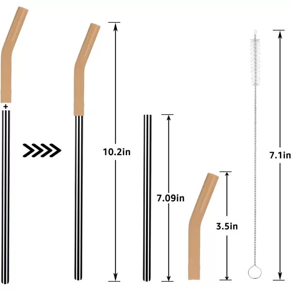 Tronco Set of 6 Stainless Steel Reusable Metal Straws with Silicone Flex Tips Elbows Cover Metal Drinking Straws for Tronco Tumbler 6 Steel Straws6 Silicone Tips1 Straw Cleaning BrushStainless Back