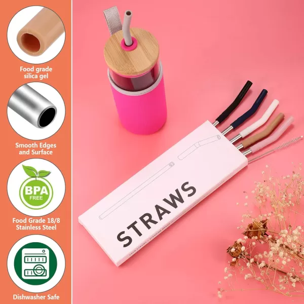 Tronco Set of 6 Stainless Steel Reusable Metal Straws with Silicone Flex Tips Elbows Cover Metal Drinking Straws for Tronco Tumbler 6 Steel Straws6 Silicone Tips1 Straw Cleaning BrushStainless multi color