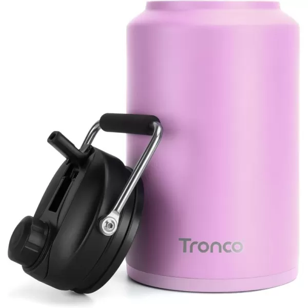 Tronco 1 Gallon Water Bottle 128 oz Large Stainless Steel Triple Wall Vacuum Insulated Water Jug with Straw Lid and Spout Keep Cold 48 Hrs Top Handle Leak Proof Wide Mouth Sweat Proof BPA FreeLilac