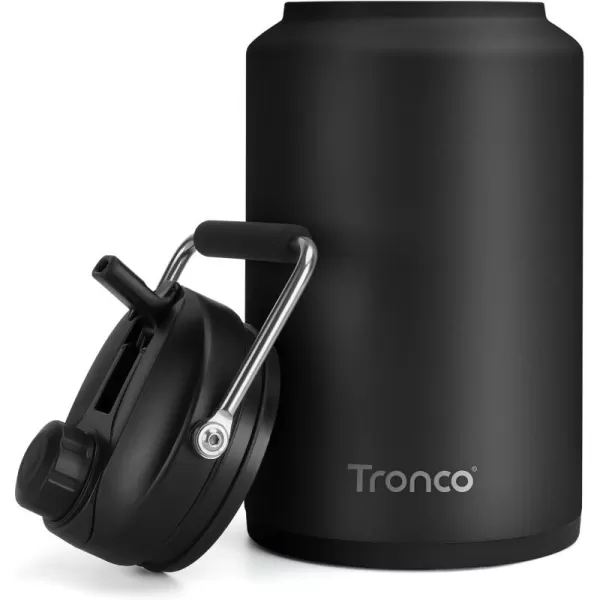 Tronco 1 Gallon Water Bottle 128 oz Large Stainless Steel Triple Wall Vacuum Insulated Water Jug with Straw Lid and Spout Keep Cold 48 Hrs Top Handle Leak Proof Wide Mouth Sweat Proof BPA FreeBlack