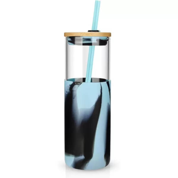 Tronco 16 oz Glass Tumbler with Straw and Bamboo Lid Iced Coffee Cup Reusable Smoothie Cups Tumbler with Silicone Protective Sleeve  BPA FreeBlack and Blue