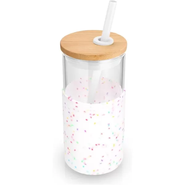 Tronco 16 oz Glass Tumbler with Straw and Bamboo Lid Iced Coffee Cup Reusable Smoothie Cups Tumbler with Silicone Protective Sleeve  BPA FreeColored spots