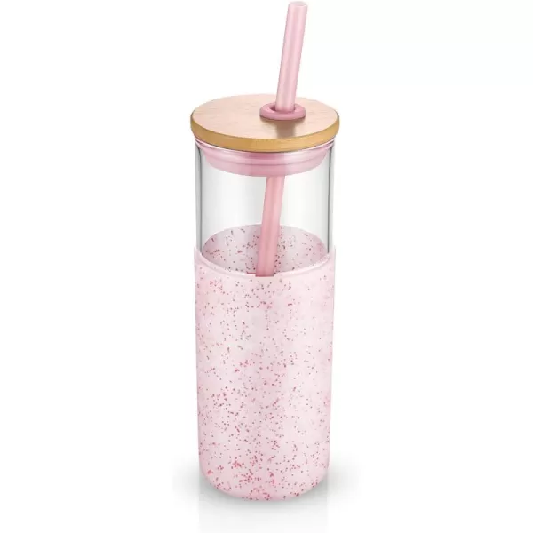 Tronco 16 oz Glass Tumbler with Straw and Bamboo Lid Iced Coffee Cup Reusable Smoothie Cups Tumbler with Silicone Protective Sleeve  BPA FreeDot Pick