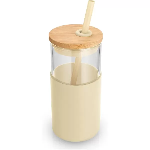 Tronco 16 oz Glass Tumbler with Straw and Bamboo Lid Iced Coffee Cup Reusable Smoothie Cups Tumbler with Silicone Protective Sleeve  BPA FreeGravel Ash