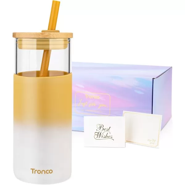 Tronco 20 oz Glass Tumbler with Straw and Bamboo Lid Reusable Iced Coffee Cup Smoothie Cup Glass Water Bottle with Silicone Sleeve  BPA Free Gift for Women Birthdays GraduationsGolden Ivory