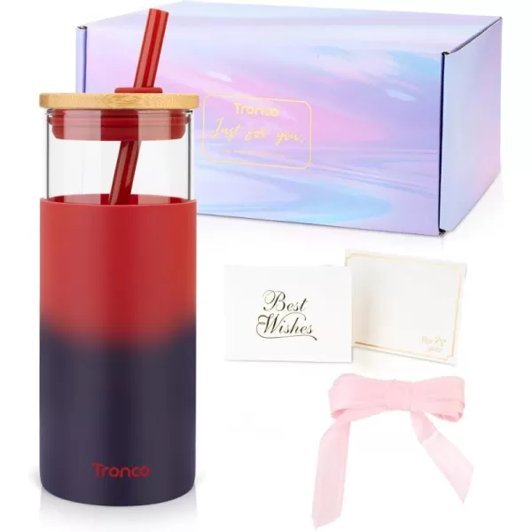 Tronco 20 oz Glass Tumbler with Straw and Bamboo Lid Reusable Iced Coffee Cup Smoothie Cup Glass Water Bottle with Silicone Sleeve  BPA Free Gift for Women Birthdays GraduationsDark Rainbow