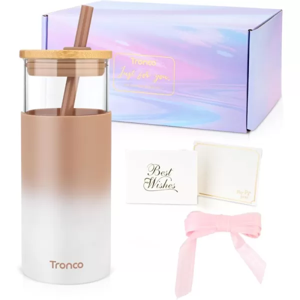 Tronco 20 oz Glass Tumbler with Straw and Bamboo Lid Reusable Iced Coffee Cup Smoothie Cup Glass Water Bottle with Silicone Sleeve  BPA Free Gift for Women Birthdays Graduationsice coffee