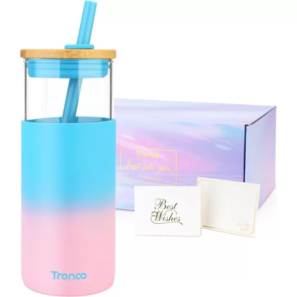 Tronco 20 oz Glass Tumbler with Straw and Bamboo Lid Reusable Iced Coffee Cup Smoothie Cup Glass Water Bottle with Silicone Sleeve  BPA Free Gift for Women Birthdays GraduationsSweet toffee