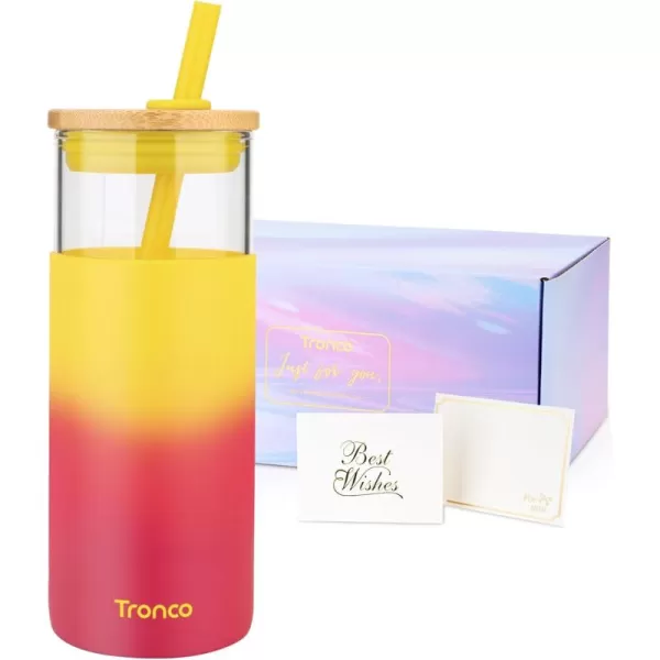 Tronco 20 oz Glass Tumbler with Straw and Bamboo Lid Reusable Iced Coffee Cup Smoothie Cup Glass Water Bottle with Silicone Sleeve  BPA Free Gift for Women Birthdays GraduationsFire