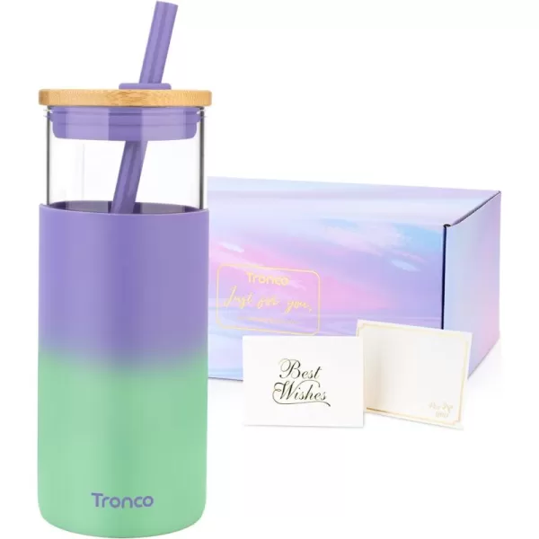 Tronco 20 oz Glass Tumbler with Straw and Bamboo Lid Reusable Iced Coffee Cup Smoothie Cup Glass Water Bottle with Silicone Sleeve  BPA Free Gift for Women Birthdays GraduationsCotton Candy
