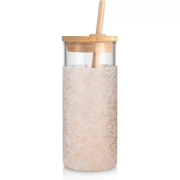 Tronco 20 oz Glass Tumbler with Straw and Lid Glass Cup with Lid and Straw Iced Coffee Cup Reusable Smoothie Cups Bamboo Lid and Protective Silicone Sleeve  BPAFreeDot Bronze