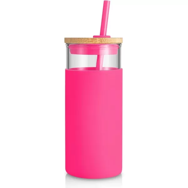 Tronco 20 oz Glass Tumbler with Straw and Lid Glass Cup with Lid and Straw Iced Coffee Cup Reusable Smoothie Cups Bamboo Lid and Protective Silicone Sleeve  BPAFreeWatermelon