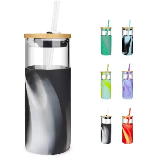 Tronco 20 oz Glass Tumbler with Straw and Lid Glass Cup with Lid and Straw Iced Coffee Cup Reusable Smoothie Cups Bamboo Lid and Protective Silicone Sleeve  BPAFreeBlack render