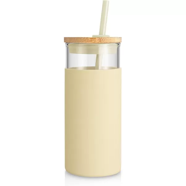 Tronco 20 oz Glass Tumbler with Straw and Lid Glass Cup with Lid and Straw Iced Coffee Cup Reusable Smoothie Cups Bamboo Lid and Protective Silicone Sleeve  BPAFreeGravel Ash