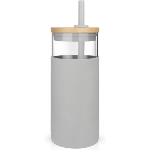 Tronco 20 oz Glass Tumbler with Straw and Lid Glass Cup with Lid and Straw Iced Coffee Cup Reusable Smoothie Cups Bamboo Lid and Protective Silicone Sleeve  BPAFreeFrench Grey