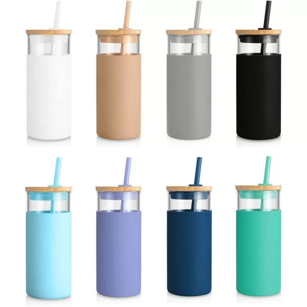 Tronco 20 oz Glass Tumbler with Straw and Lid Glass Cup with Lid and Straw Iced Coffee Cup Reusable Smoothie Cups Bamboo Lid and Protective Silicone Sleeve  BPAFreeMixed color