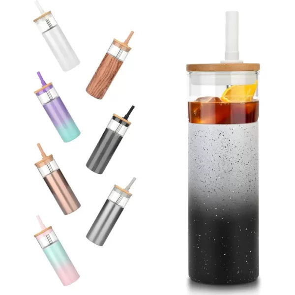 Tronco 20 oz Insulated Tumbler with Lid Stainless Steel Borosilicate Glass Reusable Iced Coffee Cup for TravelWhite Black Dot