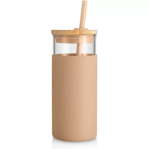 Tronco 20oz Glass Tumbler Glass Water Bottle Straw Silicone Protective Sleeve Bamboo Lid  BPA Free Midnight Green 1 PackAmber