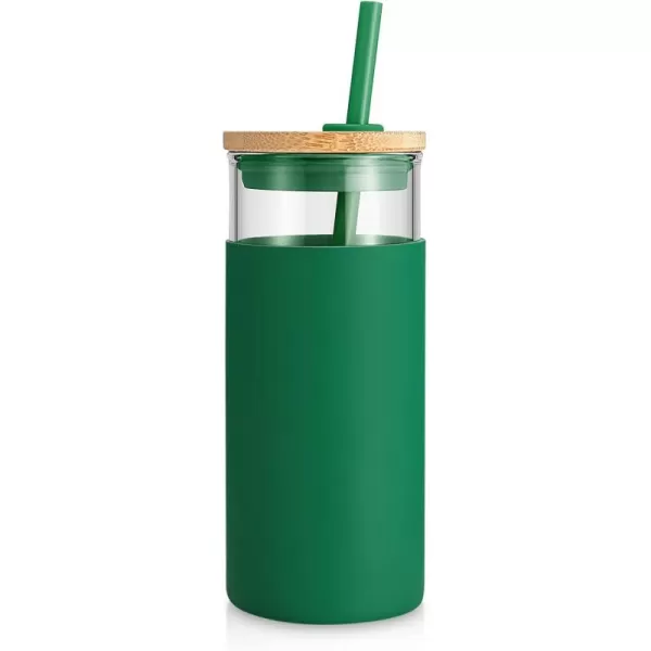 Tronco 20oz Glass Tumbler Glass Water Bottle Straw Silicone Protective Sleeve Bamboo Lid  BPA Free Midnight Green 1 PackBlackish Green