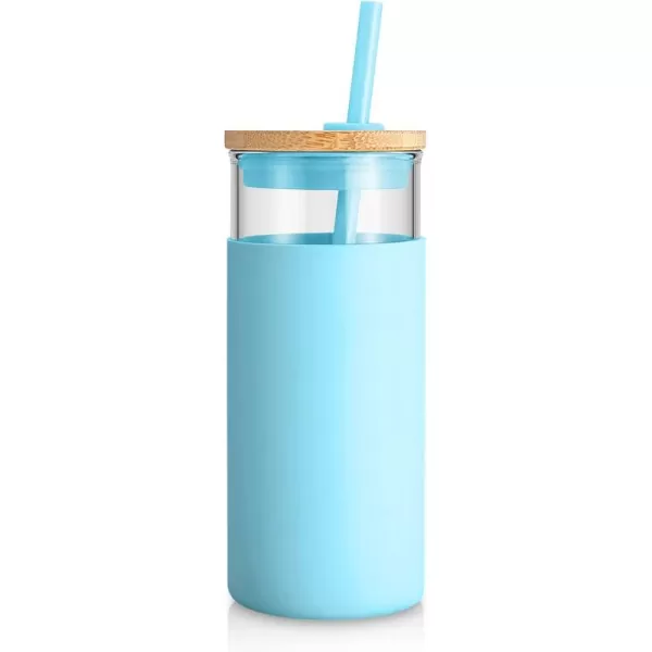 Tronco 20oz Glass Tumbler Glass Water Bottle Straw Silicone Protective Sleeve Bamboo Lid  BPA Free Midnight Green 1 PackCape Cod Blue