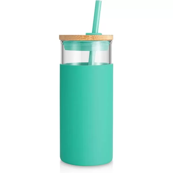 Tronco 20oz Glass Tumbler Glass Water Bottle Straw Silicone Protective Sleeve Bamboo Lid  BPA Free Midnight Green 1 PackGress