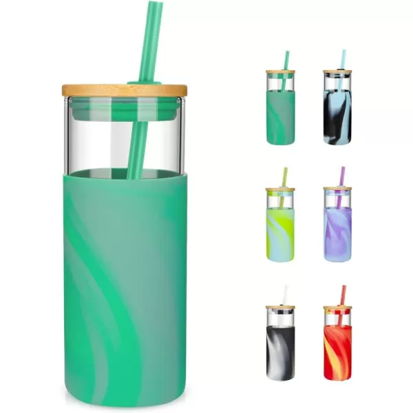 Tronco 20oz Glass Tumbler Glass Water Bottle Straw Silicone Protective Sleeve Bamboo Lid  BPA Free Midnight Green 1 PackGreyGreen