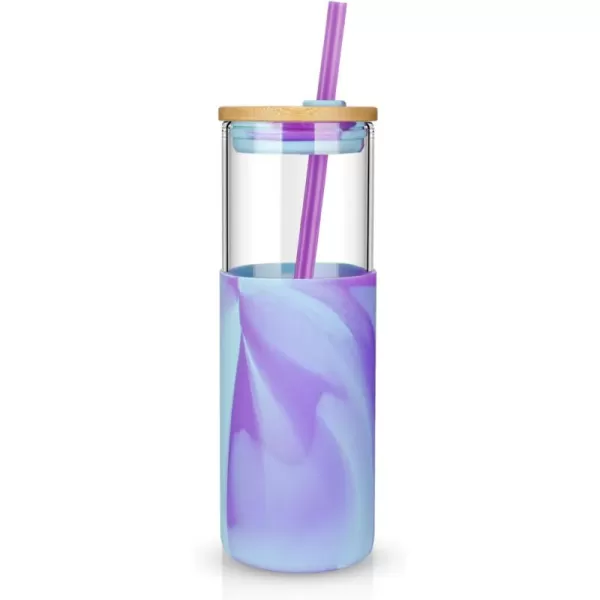 Tronco 24 oz Glass Tumbler with Straw and Lid  Glass Cup with Lid and Straw Smoothie Cup Iced Coffee Cup  Bamboo Lid and Protective Silicone Sleeve  BPAFreePurple blue