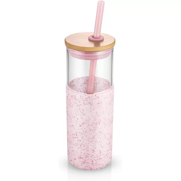 Tronco 24 oz Glass Tumbler with Straw and Lid  Glass Cup with Lid and Straw Smoothie Cup Iced Coffee Cup  Bamboo Lid and Protective Silicone Sleeve  BPAFreeDot Pick
